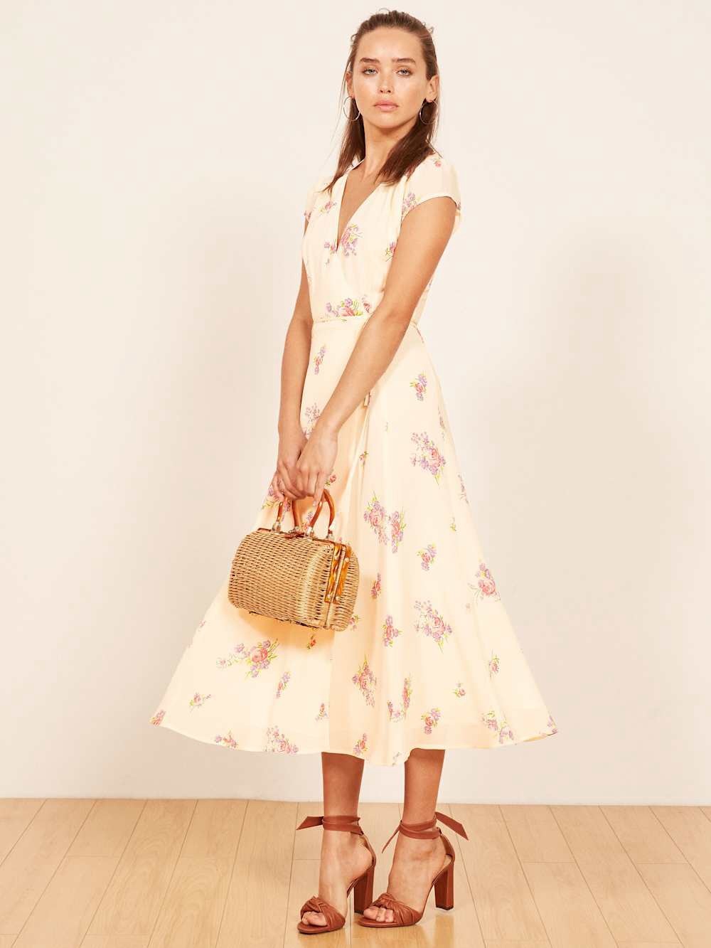 Reformation Carina Dress - Cream Floral Maxi Dress with Pink & Lavender Accents